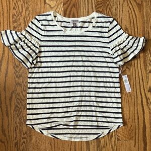 Chelsea28 Black and Cream Striped Ruffle Sleeve Top